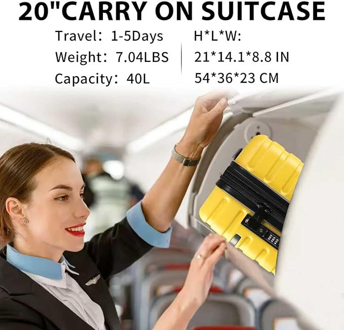 EMPSIGN Carry On Luggage with Spinner Wheels, Hard Shell Carry-On Expandable Suitcase 21x14x9 Airline Approved & Built-in TSA Lock, Durable Travel Rolling Suitcase, Carry-On 20-Inch, Yellow