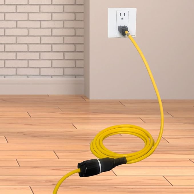10-Feet 15 Amp Household AC Plug to 20 Amp T Blade Adapter Cable，14AWG 10-Foot 15 Amp to 20 Amp Plug Adapter Cord Nema 5-15P to 5-15R/5-20R 20Amp Comb AC Power Cord, Yellow