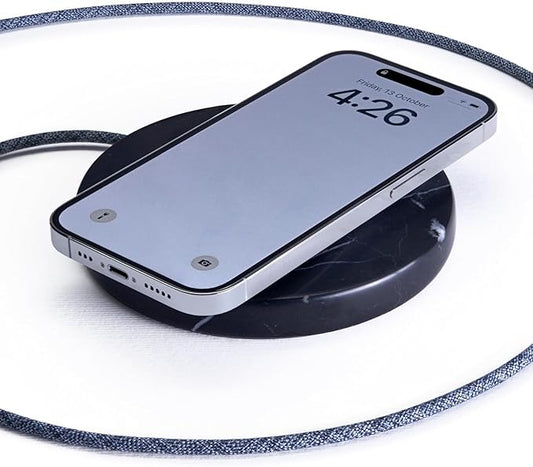 Einova Classic Stone – Marble Wireless Charger Designed in Italy, Wireless Charging Pad, Integrated 6 ft USB-C Cable, Smartphones, Wireless Earbuds, Smartwatches – Black Marquina Marble