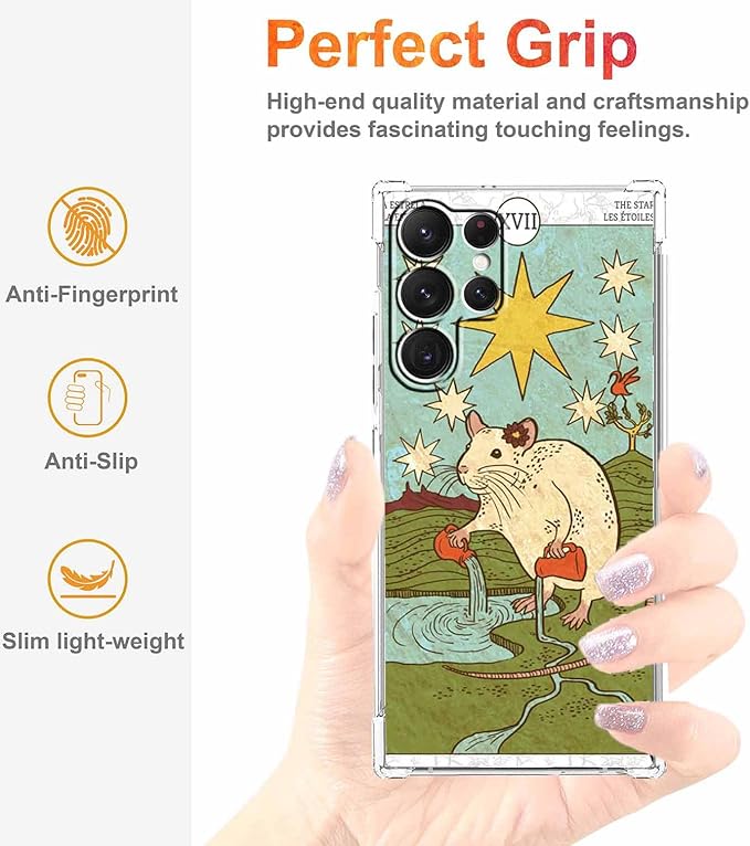 Case for Samsung Galaxy S23 Ultra with Tarot Card Design,Aesthetic Cute Rat Pattern,Trendy Soft TPU Bumper Phone Cover,6.8"(Rat,S23U)