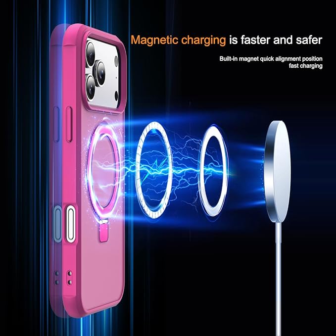 Compatible with iPhone 17 Pro Max Case with Invisible Magnetic O-Ring Stand Military-Grade Translucent Case for iPhone 17 ProMax 6.9" [Compatible with Mag-Safe][Great Grip Feeling], Rose
