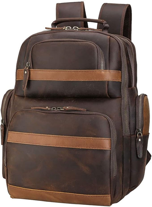 TIDING Men's Vintage Leather Backpack 15.6" Laptop Bag Large Capacity Business Travel Hiking Shoulder Daypacks