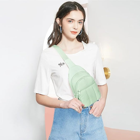 Quilted Puffer Crossbody Bags for Women Small Puffy Sling Bag Lightweight Cross Body Bubble Purse Shoulder Bag for Travel (Light Green)