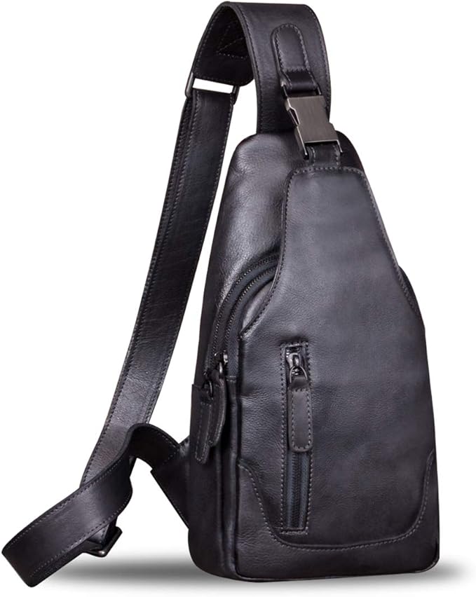 IVTG Genuine Leather Sling Bag for Men and Women Chest Shoulder Crossbody Hiking Backpack Vintage Handmade Daypack