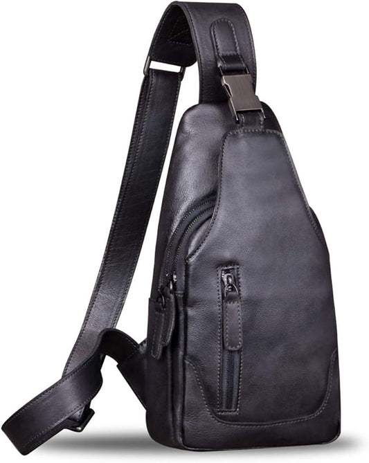 IVTG Genuine Leather Sling Bag for Men and Women Chest Shoulder Crossbody Hiking Backpack Vintage Handmade Daypack