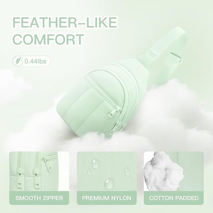 Quilted Puffer Crossbody Bags for Women Small Puffy Sling Bag Lightweight Cross Body Bubble Purse Shoulder Bag for Travel (Light Green)