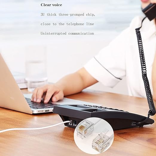 LanSenSu Phone Extension Cord 66 Ft, Phone Cord Telephone Cable with Standard RJ11Plug and 2 in-Line Couplers and 25Cable Clip Holders, White (White, 66 Feet)