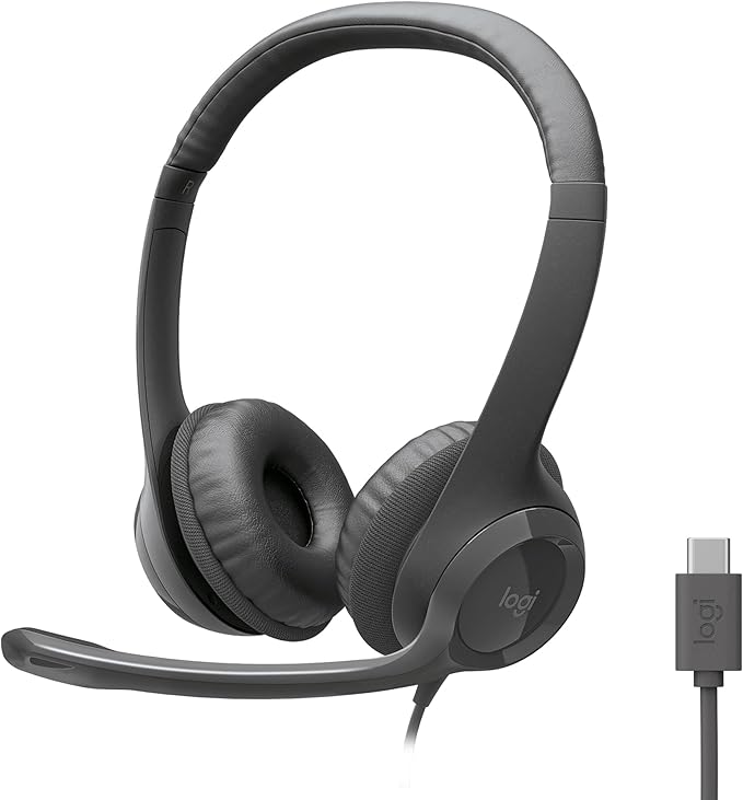 Logitech H391 Wired Headset for PC/Laptop, Stereo Headphones with Noise Canceling Microphone, USB-C, in-Line Controls, Works with Chromebook - Graphite