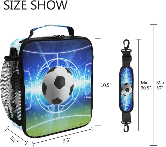 AUUXVA Lunch Box Bag Sport Ball Football Soccer Lunchbox Insulated Thermal Cooler Ice Adjustable Shoulder Strap for Women Men Boys Girls