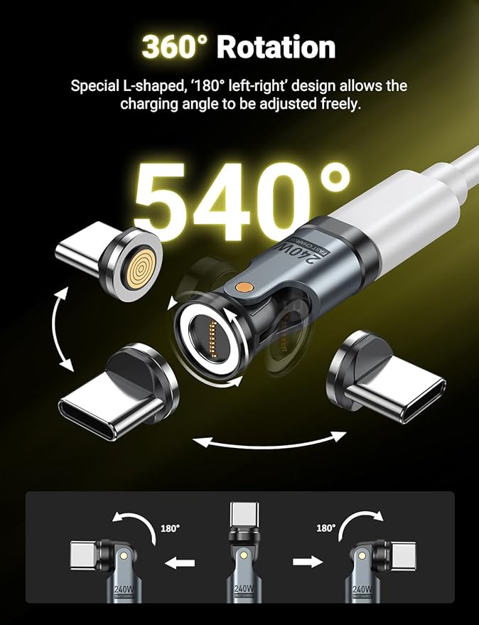 A.S 240W USB C Magnetic Adapter (3Pack), Gen3 USB C 90 Degree Adapter/C Right Angle Adapter/180 Degree USBC Adapters/USBC to USBC Adapters for Phone 16/15, Ma-Book Pro/Pad Series, Samsung