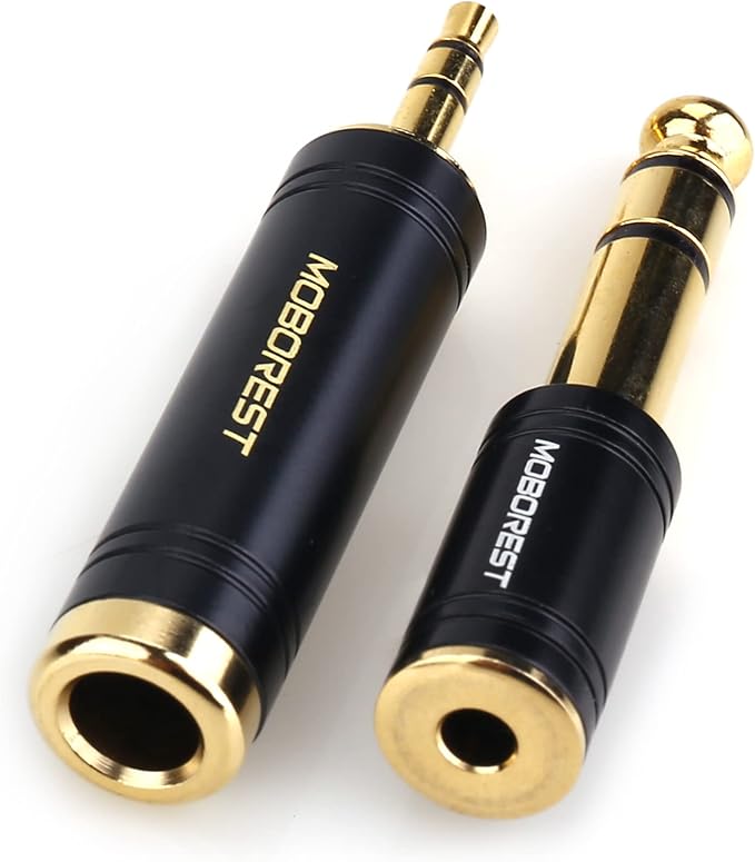 MOBOREST 3.5mm M to 6.35mm F Stereo Pure Copper Adapter, 1/8 Inch Plug Male to 1/4 Inch Jack Female Adapter, Can be Used Conversion Headphone adapte, amp adapte, Black Fashion 2-Pack