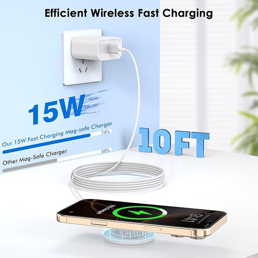 [Apple MFi Certified]10FT Magnetic Wireless Charger for iPhone 17 16,Apple Fast Mag-Safe Charger 15W Fast Wireless Charging Pad for iPhone 17/17 Air/17 Pro/17 Pro Max/16/15/14/13/12 Series,AirPods 3/2