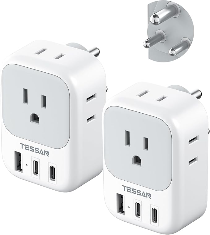 US to India Plug Adapter 2 Pack, TESSAN Type D Travel Adapter with 4 Outlets 3 USB (2 USB-C), Power Adaptor for US to India Nepal Maldives Pakistan Bangladesh Sri Lanka Bhutan Yemen