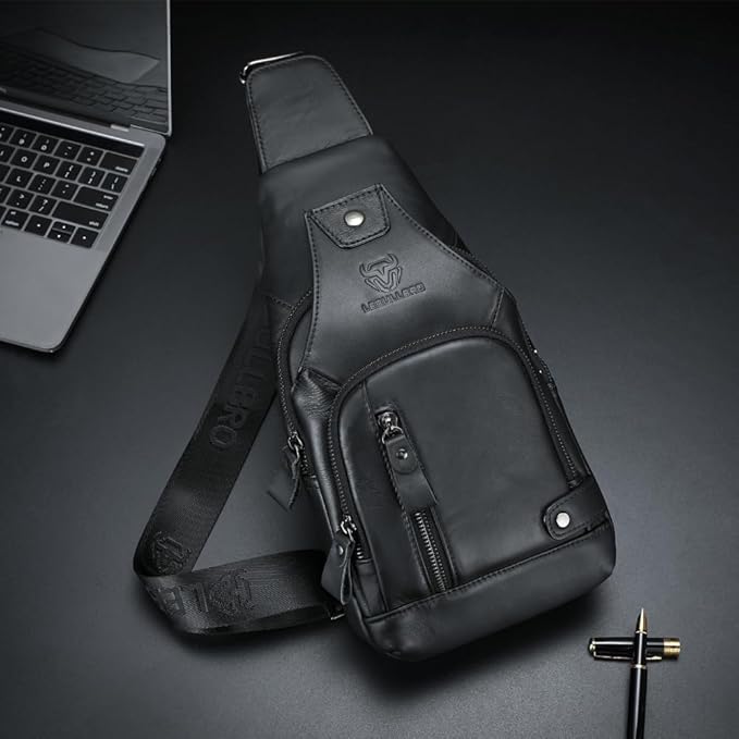 Sling Bag for Men Genuine Leather Chest Bag Crossbody Backpack Travel Hiking Outdoor Sports