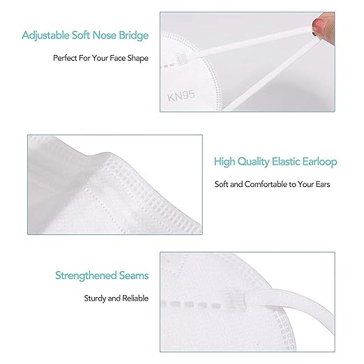 KN95 Face Masks 100 PCS, 5-Ply KN95 White Masks,Breathable Protection Masks, Individually Wrapped, Cup Dust Safety Mask