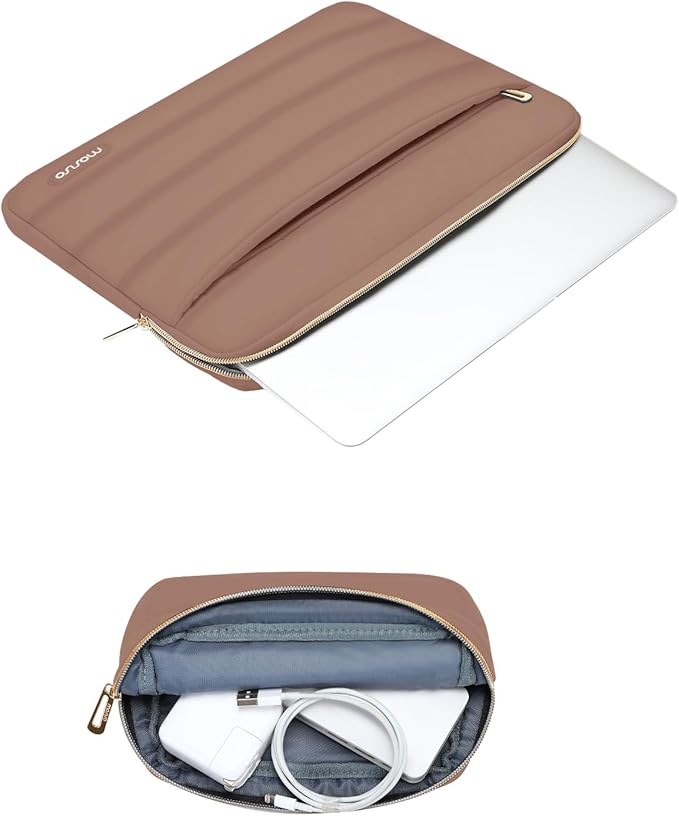 MOSISO 13.3 inch Laptop Case, 13-13.3 inch Puffy Laptop Sleeve Compatible with MacBook Air 13 13.6 M4 M3 M2 M1/Pro 13/Pro 14, HP Dell ASUS Lenovo,Polyester Horizontal Bag with Small Case, Mocha