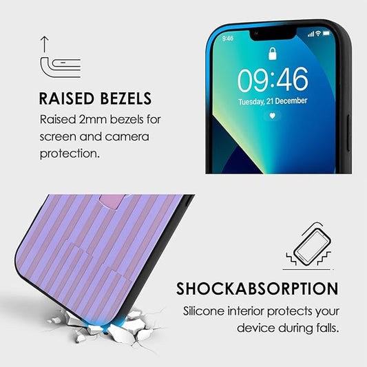 Compatible with iPhone 13 Pro Max Case with Finger Hand Strap Kickstand, Trendy Cool Striped Phone Case for Women Men, Full Camera Protection Shockproof Protective Cover, Purple Stripes