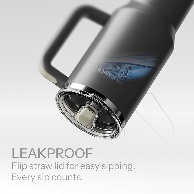 Easy Clean Pro Tumbler - 40 oz Water Bottle with Handle Quick-Disassemble Flip Straw, Leakproof Insulated Stainless Steel, Dishwasher Safe, BPA-Free Gifts for Women & Men