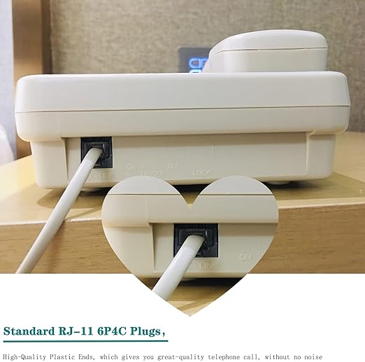 LanSenSu Phone Extension Cord100 Ft, Phone Cord ，Telephone Cable with Standard RJ11Plug and 2 in-Line Couplers and 35 Cable Clip Holders, White (White, 100 Feet)