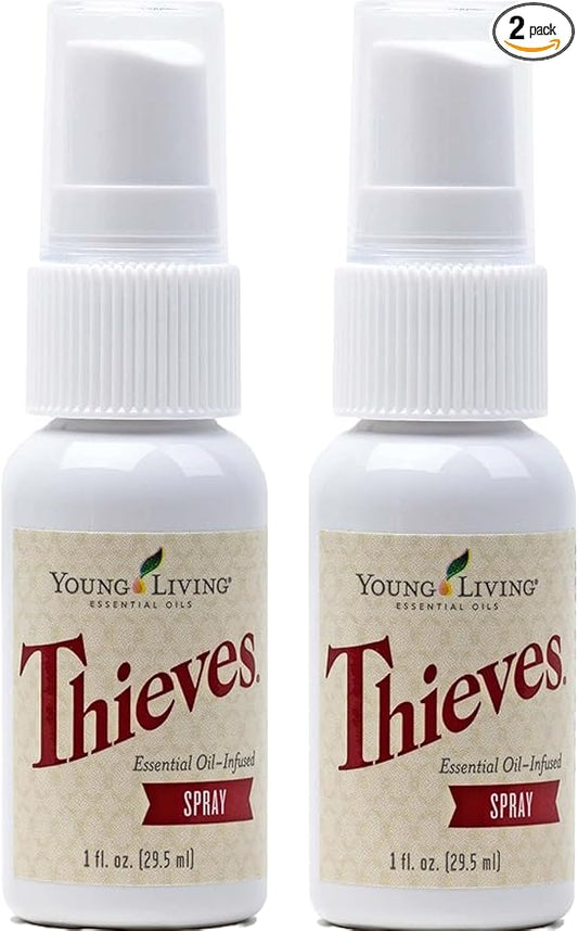 Young Living Thieves Spray | 1 oz | Portable Cleaner Spray, Formulated with Water & Alcohol, Ideal for Travel Essentials & Home; Fits in Backpack, Luggage, or Purse | 2 Pack