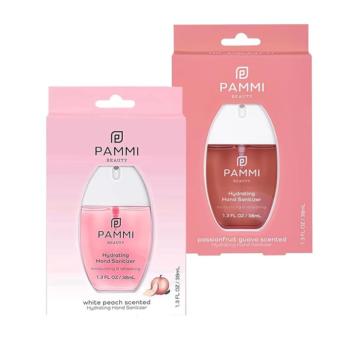PAMMI Hand Sanitizer Spray Travel Size - Mini Scented Hand Sanitizer Spray Quicky Dry, Pocket Scented Hand Saniztier - 600-Sprays (2 Packs (Guava, Peach))