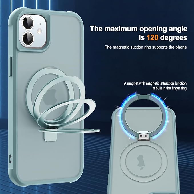 Compatible with iPhone 12 Case & iPhone 12 Pro Case with Invisible Magnetic O-Ring Stand Translucent Phone Cases 6.1" [Compatible with Mag-Safe][Great Grip Feeling], Blue