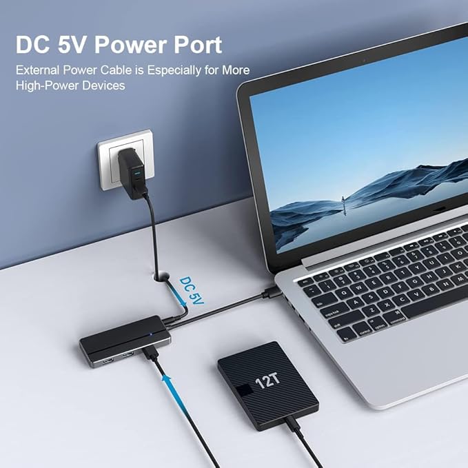 5-in-1 USB 3.0 Hub Adapter Hub, with 3 USB 3.0 Ports, SD and microSD Card Reader, USB A to USB C Adapter, for MacBook Pro, iMac, XPS, Surface Pro, S20, S10[Charging NOT Supported]