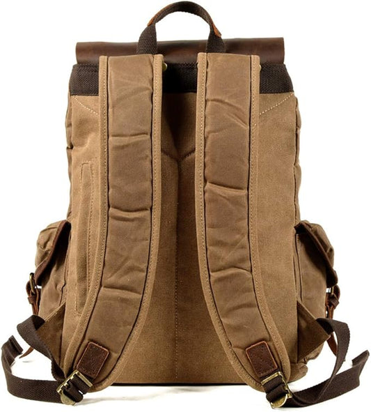 WUDON Leather Backpack for Men, Waxed Canvas Shoulder Rucksack Carry-On Travel Backpack
