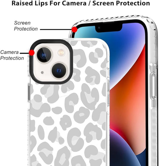 SAKUULO Magnetic for iPhone 14 Case Light Gray Leopard Print Pattern [Compatible with MagSafe] Wireless Charge Slim Shockproof Case for iPhone 14 Phone Case, Gray Leopard (6.1")