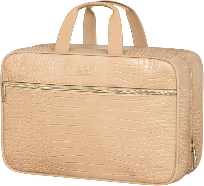 Dot&Dot Spacious Leather Toiletry Bathroom Bag - Hanging Travel Toiletry Bag for Women - Men's & Women's Toiletries Makeup and Cosmetic Organizer for Traveling Women