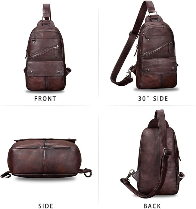 Genuine Leather Sling Bag for Men and Women Vintage Handmade Sling Backpack Shoulder Purse Crossbody Chest Bag
