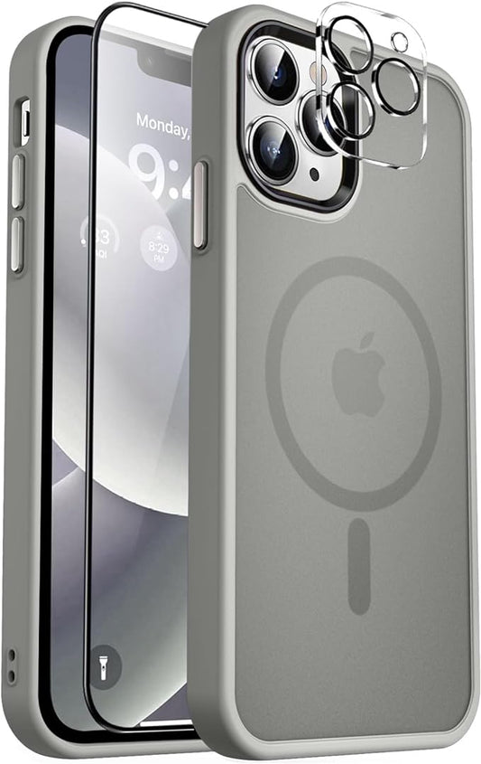 MOCCA Strong Magnetic for iPhone 12 Pro Max Case,[Compatible with Magsafe][Glass Screen Protector+Camera Lens Protector] Slim Thin Shockproof Cover Phone Case for iPhone 12 Pro Max 6.7",Titanium Gray