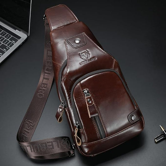 Sling Bag for Men Genuine Leather Chest Bag Crossbody Backpack Travel Hiking Outdoor Sports