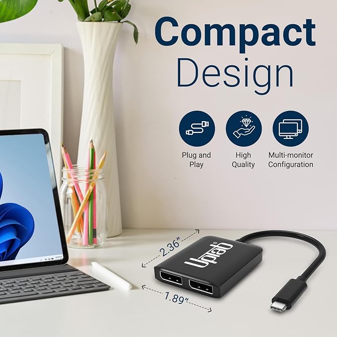USB C to Dual DisplayPort Adapter Hub, Extended Dual 4K 60Hz Display Port Multi Monitors Splitter for Thunderbolt 3/4 and USB4 Compatible Dell XPS 13 15, Lenovo Yoga, Samsung Chromebook, HP, and More