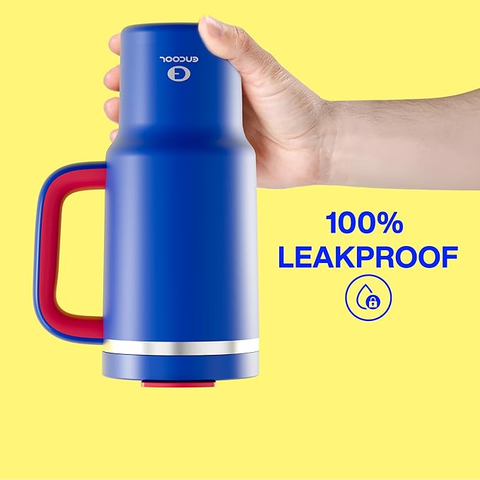 32 oz Tumbler with Handle and Straw: Stainless Steel Insulated Tumbler Keeps Cold for 24 Hours, Leakproof Travel Cup Fits in Cup Holder and BPA-Free, Beaucoup Blue