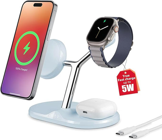 3-in-1 Wireless Charging Station for Apple Devices - Fast Charging Station for iPhone and Watch, Stable Charger Stand for iPhone 12-15 & iPhone 16 & iWatch & AirPods, Adapter Not Included