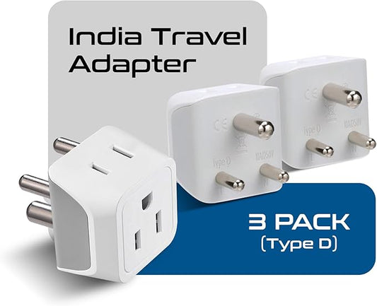 Ceptics US to India Plug Adapter works in Nepal, Maldives, Pakistan, India Power Adapter, Dual USA Input, Grounded Travel Adapter for Indian plug, Perfect for Phones, Laptop Chargers, 3 Pack (CT-10)