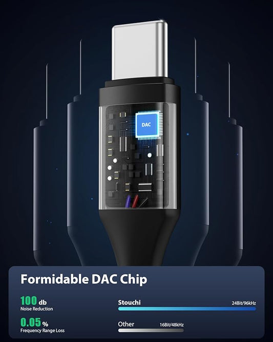 Stouchi USB C to 3.5mm Audio Adapter (2 Packs) Type C Headphone Dongle Jack Cable Cord Hi-Fi DAC Chip for iPhone 17/16 /15, Pixel 9/8 /7/6, iPad, Samsung Galaxy S25 S24 S23 Ultra -Black