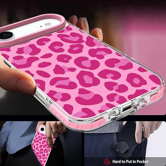 SAKUULO Magnetic for iPhone Air Case with Screen Protector [Compatible with MagSafe] Hot Pink Leopard Print Pattern Wireless Charge Strengthen Protection Cover Hot Pink Leopard (6.7")