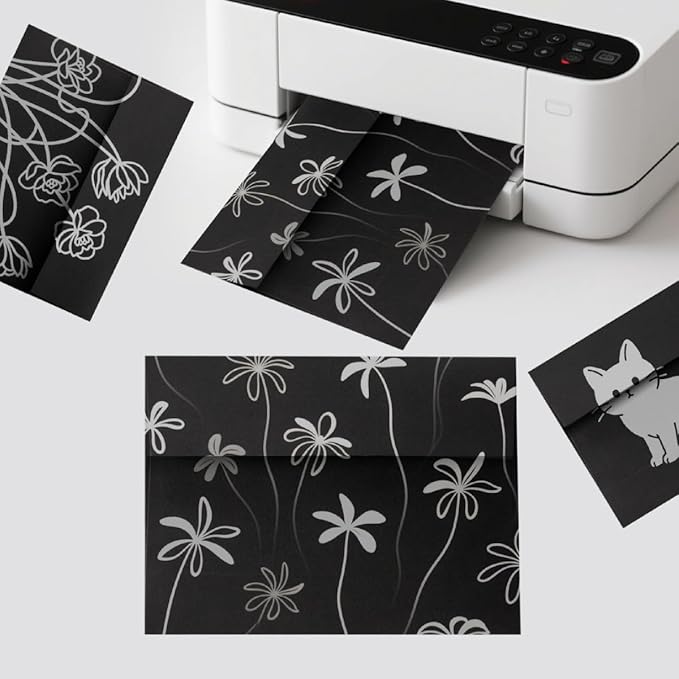 Keketer A2 Black Printable Envelopes 80 Pack Self - Seal, for 5x7 Cards, Weddings, Invitations, Baby Shower 4.375 x 5.75 Inches