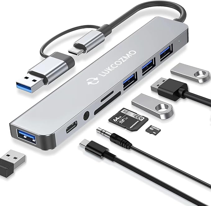 Updated USB Hub USB C Hub USB Splitter Port Extender 7 in 1 USB 3.0 Hub USB Adapter&USB C Splitter 4 USB 1 USBC TF/SD Card Reader Audio Output Compatible with MacBook/Pad Pro/Dell/HP Laptop/Phones…