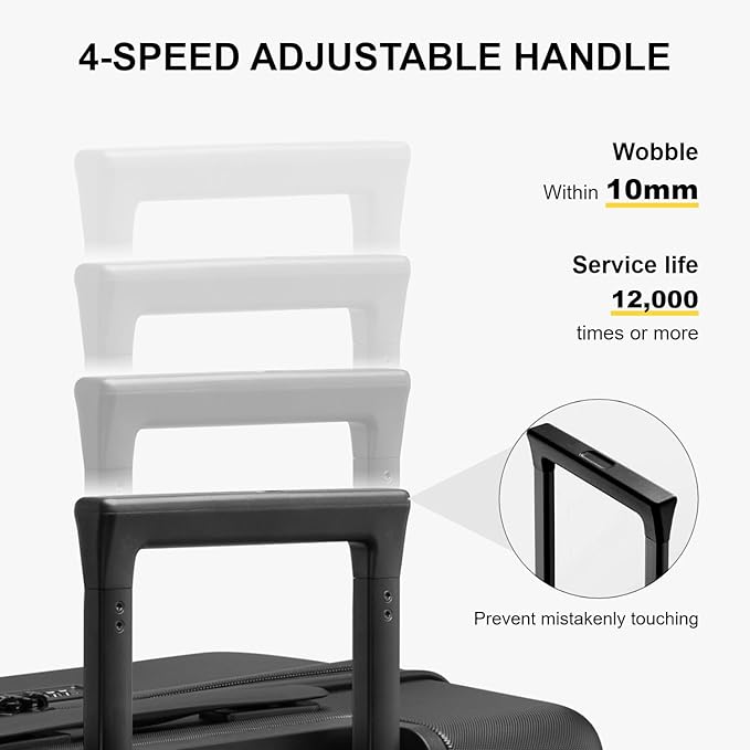 LEVEL8 Large Suitcase with Wheels, Checked Luggage, Lightweight Luminous Textured Tsa Approved Medium Hardside Large Luggages, 24 Inch, Black