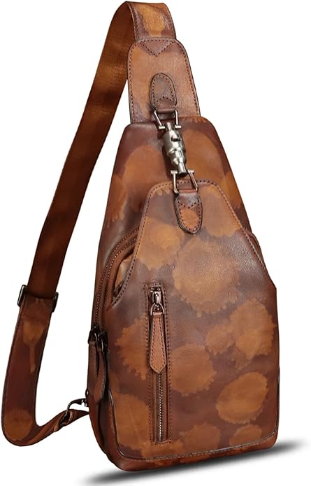 Genuine Leather Sling Bag for Women and Men Vintage Handmade Leather Sling Backpack Fashion Crossbody Bag Chest Purse