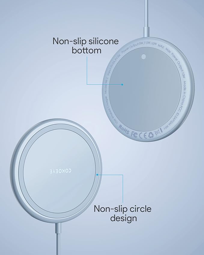 Wireless Charger, 15W Max Fast Wireless Charging Pad 2-Pack Compatible with iPhone16/16Plus/16Pro/16ProMax/iPhone15/15Pro/15Plus/14/13/12/Samsung S24 /S24Ultra/S23Ultra/S22/S21,AirPods Pro 2 Blue
