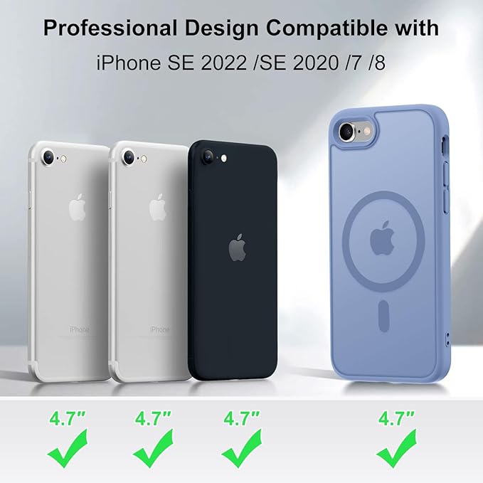 MOCCA Strong Magnetic for iPhone SE Case 2022/iPhone SE 2020 Case/iPhone 7 Case/iPhone 8 Case [Compatible with Magsafe] Slim Thin Translucent Matte Protective Cover Phone Case 4.7'', Blue