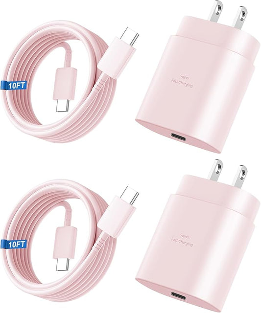 Super Fast Charger Type C, 25W USB C Wall Charger Fast Charging for Samsung Galaxy S25 Ultra/S25/S25+/S24+/S24 Ultra/S24/S24+/S23 Ultra/S22 Ultra/S21 Ultra with 10FT Long Type C Charger Cable 2Pack