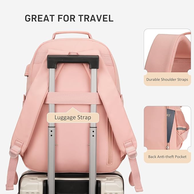 School Backpack for Teen Girls, Cute Laptop Backpack for Women Students, Middle High School Bags Aesthetic Bookbag for College Travel Fit 15.6 Inch Laptop (Pink)