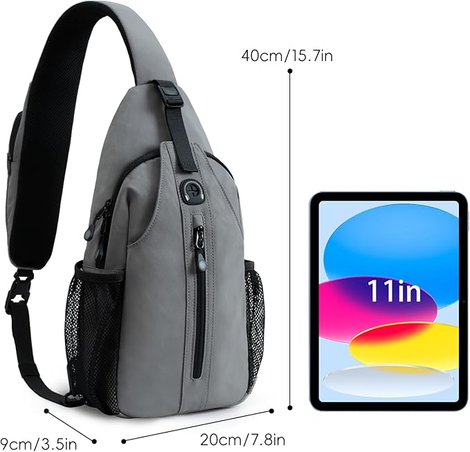 LEDAOU Crossbody Sling Bag for Men Anti-Theft Sling Backpack Cross Body Shoulder Chest Bag Fanny Pack Travel Hiking (Grey)