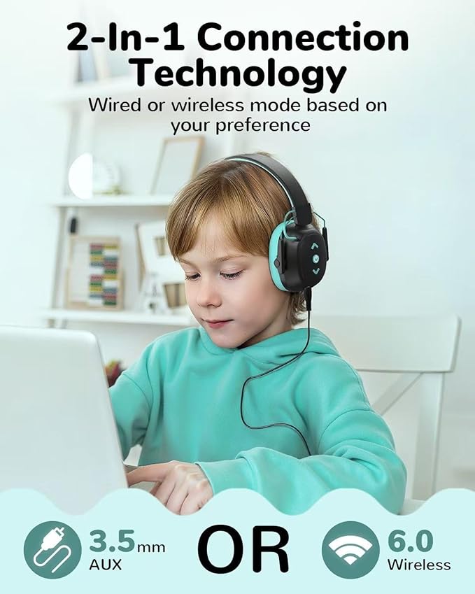 Kids Noise Cancelling Headphones Bluetooth 6.0, 29dB SNR Noise Reduction 94dB Lock Safety Earmuff - 80H Playtime 5Min Charge Get 10H Enjoying, Ear Protection for Autism, Travel, Monster Jam
