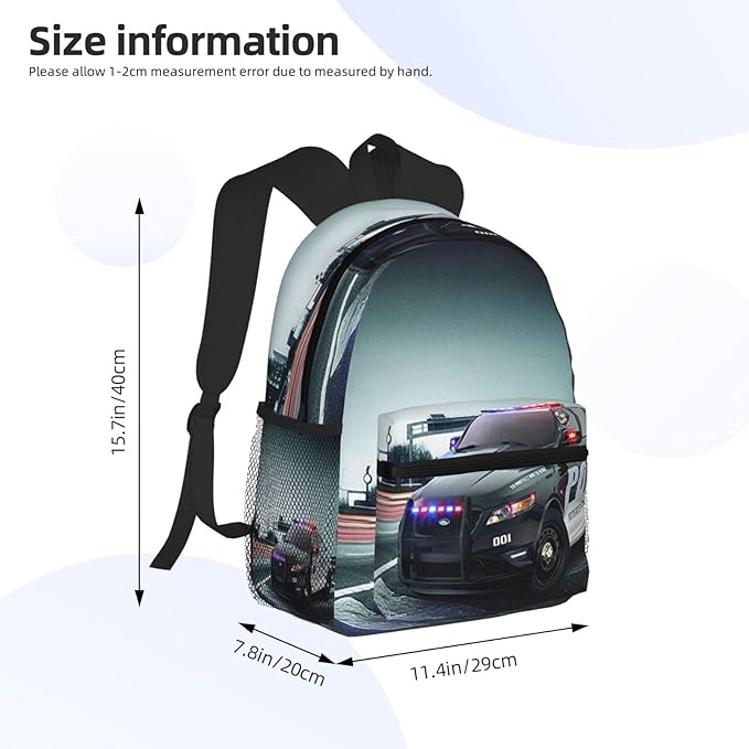 Backpack Police Car, Travel Laptop Backpacks Casual College Daypack School Bag for Boys Girls Men Adult One Size